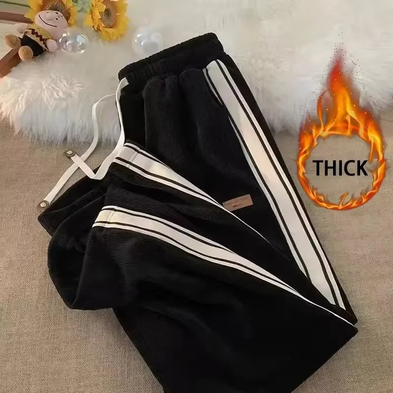 Corduroy Casual Sweatpants Straight Thick Wide Leg Pants Streetwear Outdoor Sports Work Joggers Trousers Male