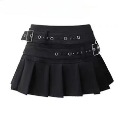 design double belt pleated skirt
