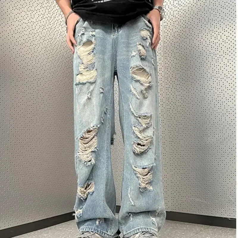 Vintage Distressed Straight-leg Jeans American Style Slimming Bell Bottoms Loose Fit High-waisted Thin Version