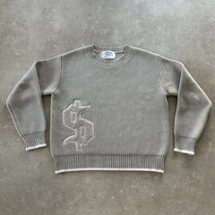 Gray Money Sign Sweater Y2k American Dollar Knit Pullover Vintage Classic Streetwear Warm Crewneck Top Casual