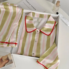 Japanese Sleepwear Pajamas Long Sleeve Pajamas Set Ladies Satin Cute Home Clothes Two Piece Set