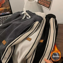 Corduroy Casual Sweatpants Straight Thick Wide Leg Pants Streetwear Outdoor Sports Work Joggers Trousers Male
