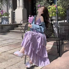 SweetAge-ReducingWhite French Style Tank Dress Loose Fit Long Dress