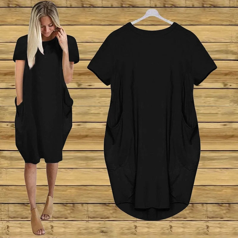 Plus Size Short Sleeve O-Neck Loose Casual Dresses