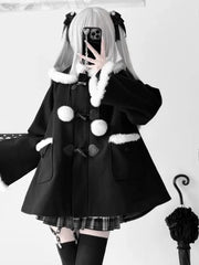 Black Cape Coat Loose Hooded Zipper Overcoat Elegant Casual Gothic Christmas Shawl Clothes