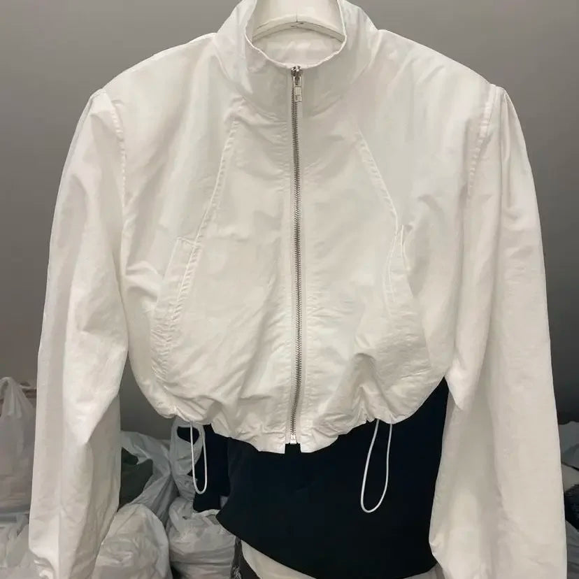 Vintage Windbreaker Cropped Jackets Harajuku Oversized Streetwear Long Sleeve Elegant Top