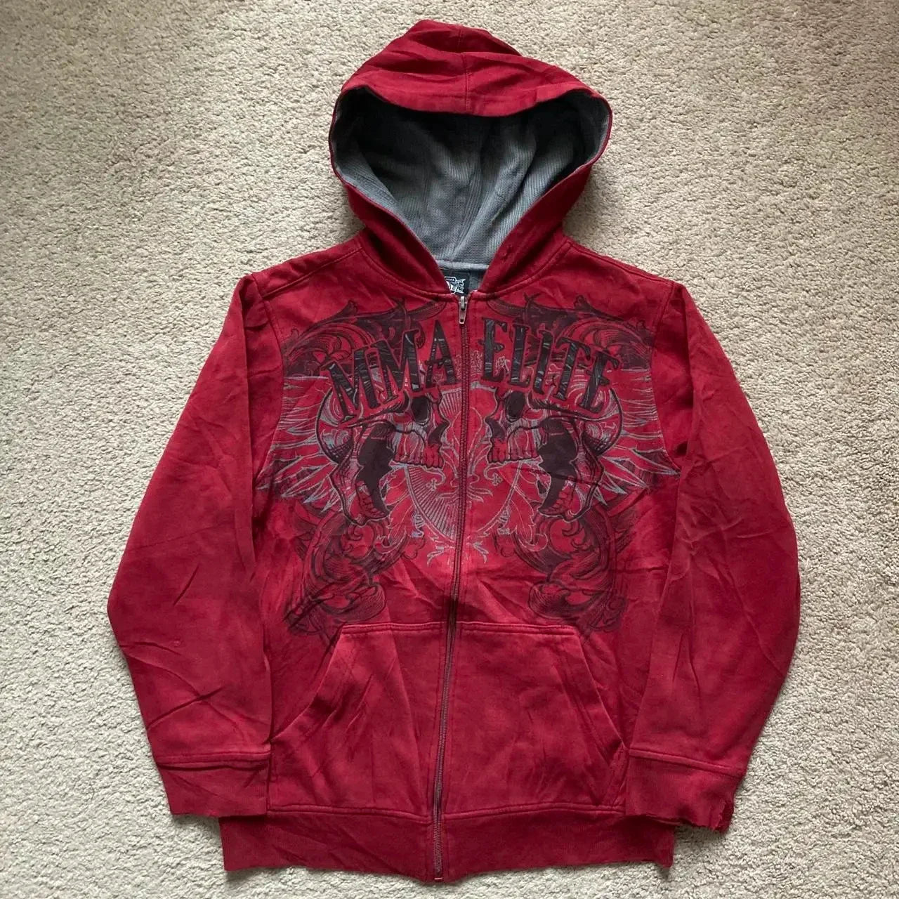 Skull Embroidery Super Leopard Hooded Sweater Y2K Gothic Hip Hop Casual Joker Sweatshirt