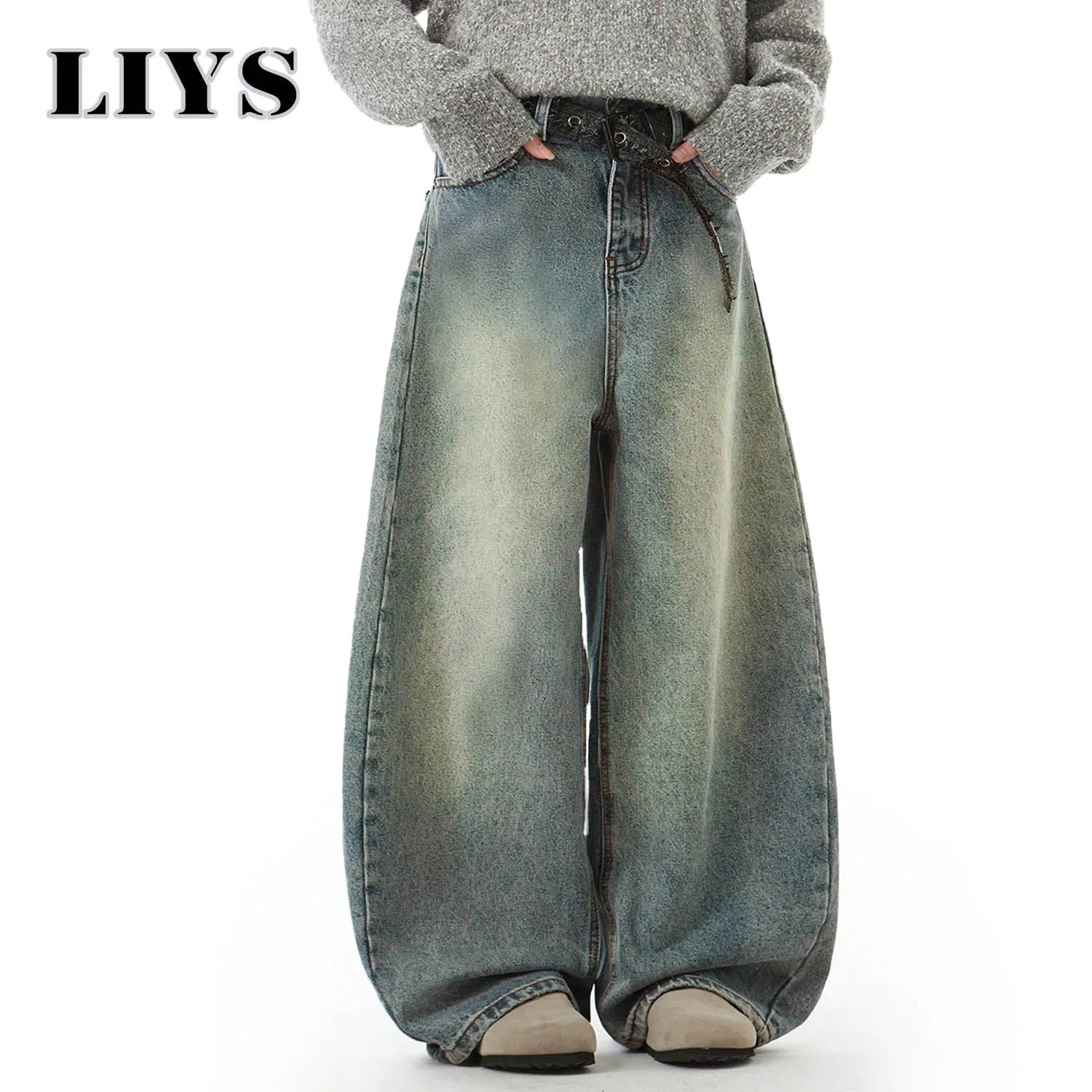 Wear Blue Wide-Leg Denim Pants Baggy Jeans Vintage Three-Dimensional Cut Curved Knife Jeans Loose Fit Trend