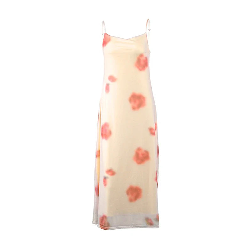 Dress Streetwear Strap Sleeveless Blue Print Dresses Casual Slim Club Party Elegant Dresses Female
