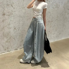 American Washed Loose Wide Leg Knife Edge Jeans High Waist Loose Slimming Floor Length Pants