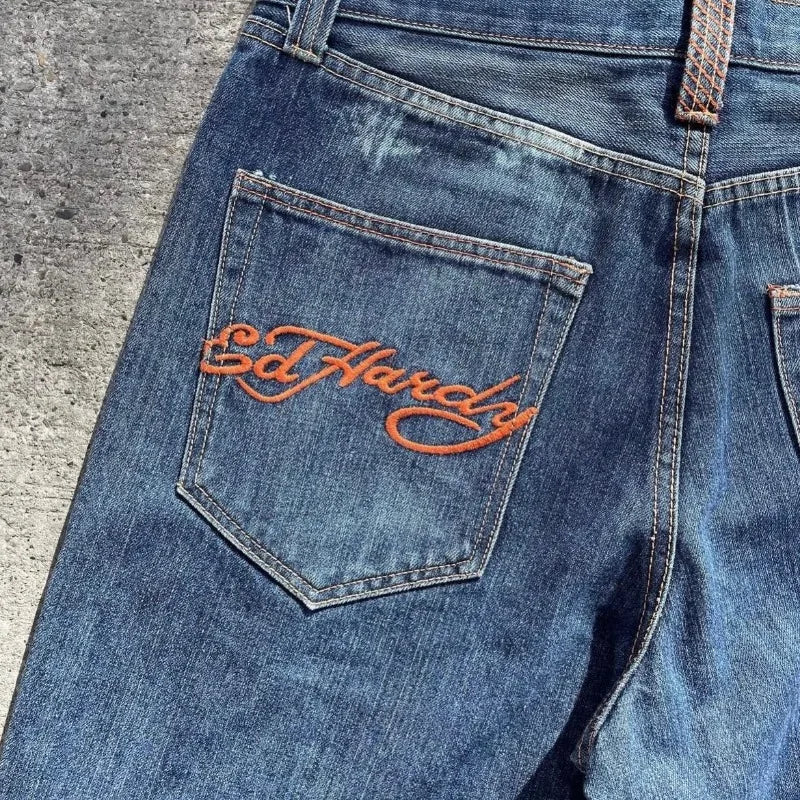 Y2K jeans Letter Harajuku print pattern Vintage High Waist Wide Leg Jeans American style Goth Hip Hop Streetwear