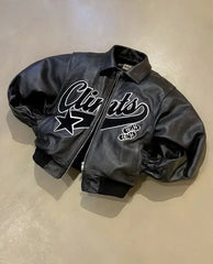 American Retro Washed Brown Jacket Y2K Clothes Letter Patch Embroidery Sequins Rhinestones Design Oversized Coats Casual Top