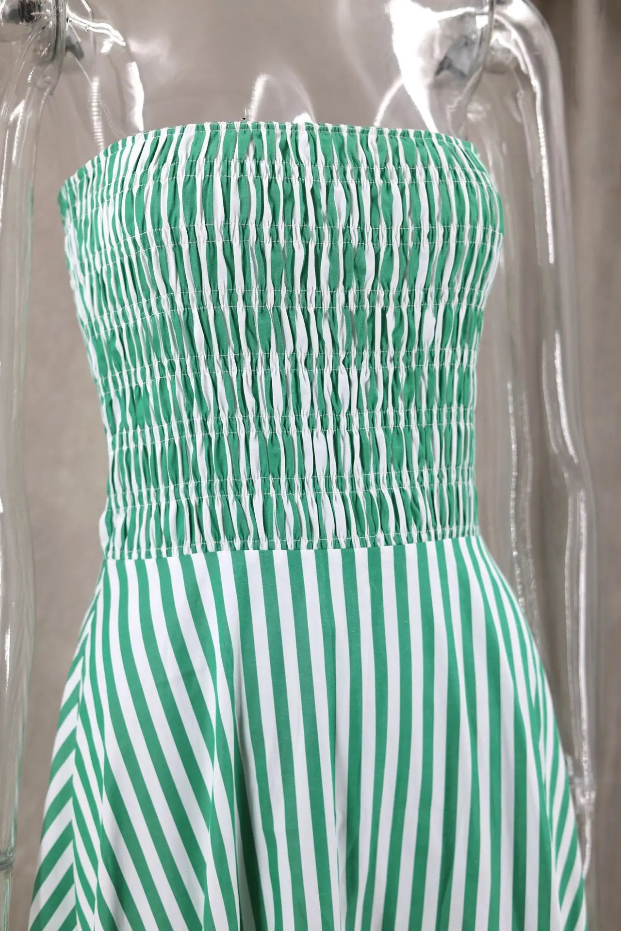 Green Striped Stripless Dress Casual Off Shoulder Backless Maxi Dress Beach Holiday Party Dress Outfits