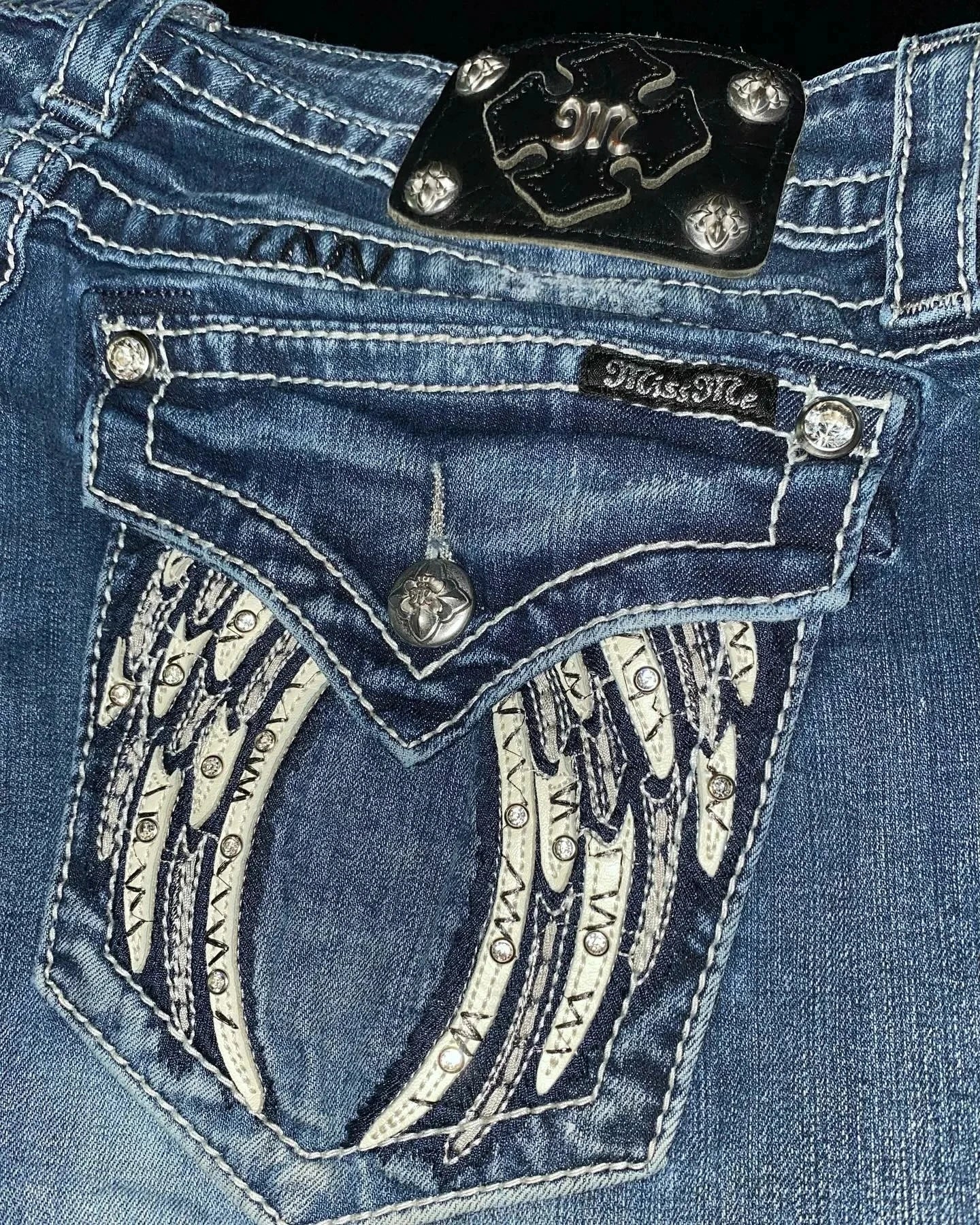 Y2K American Embroidery Diamond Retro Punk Low Waist Casual Jeans Blue Jeans Wings Pattern High Street Slim Leg Pants