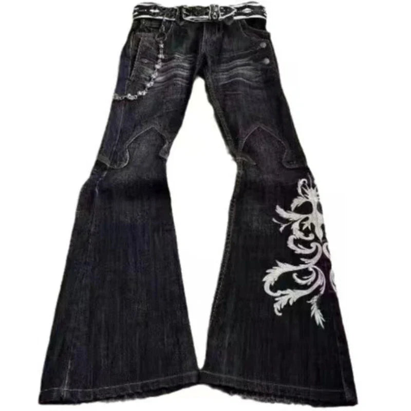 High Waist Harajuku Loose Embroidered Jeans with Rock Punk Style Y2K Micro La Retro Wide Leg Pants