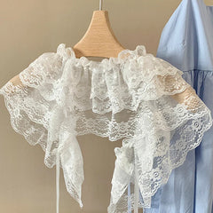 Korean Lace Irregular Skirt Curtain White Flowers Lace Mesh Halfbody Skirt Bottoms Jeans Decorative Hemline