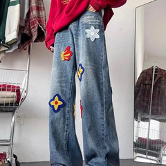 Y2K Vintage Flower Embroidery Jeans