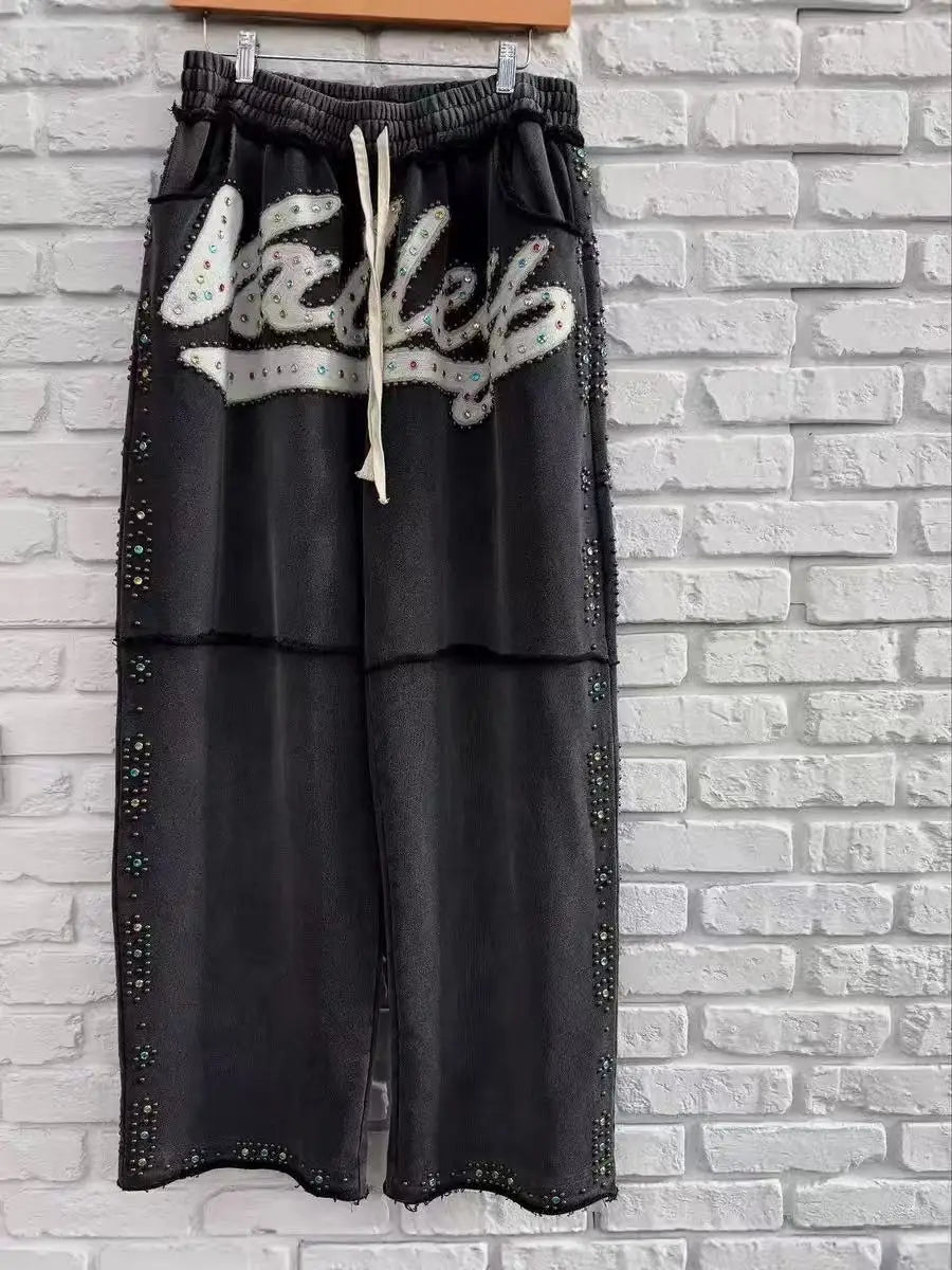 Y2K American Gothic Punk Sportswear Two Piece Set Unisex Hip Hop Rock Patch Print Loose Zip Hoodie Casual Sweatpants