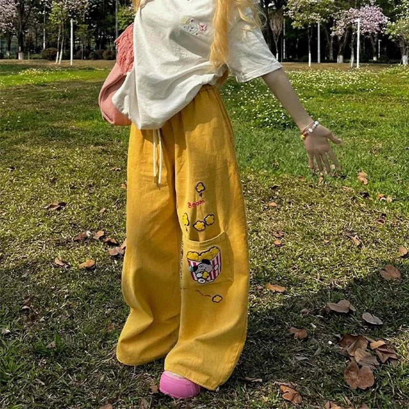 Y2K Cargo Pants Oversized Embroidery Sweatpants Harajuku High Waist Wide Leg Joggers Streetwear Korean Baggy Trousers New