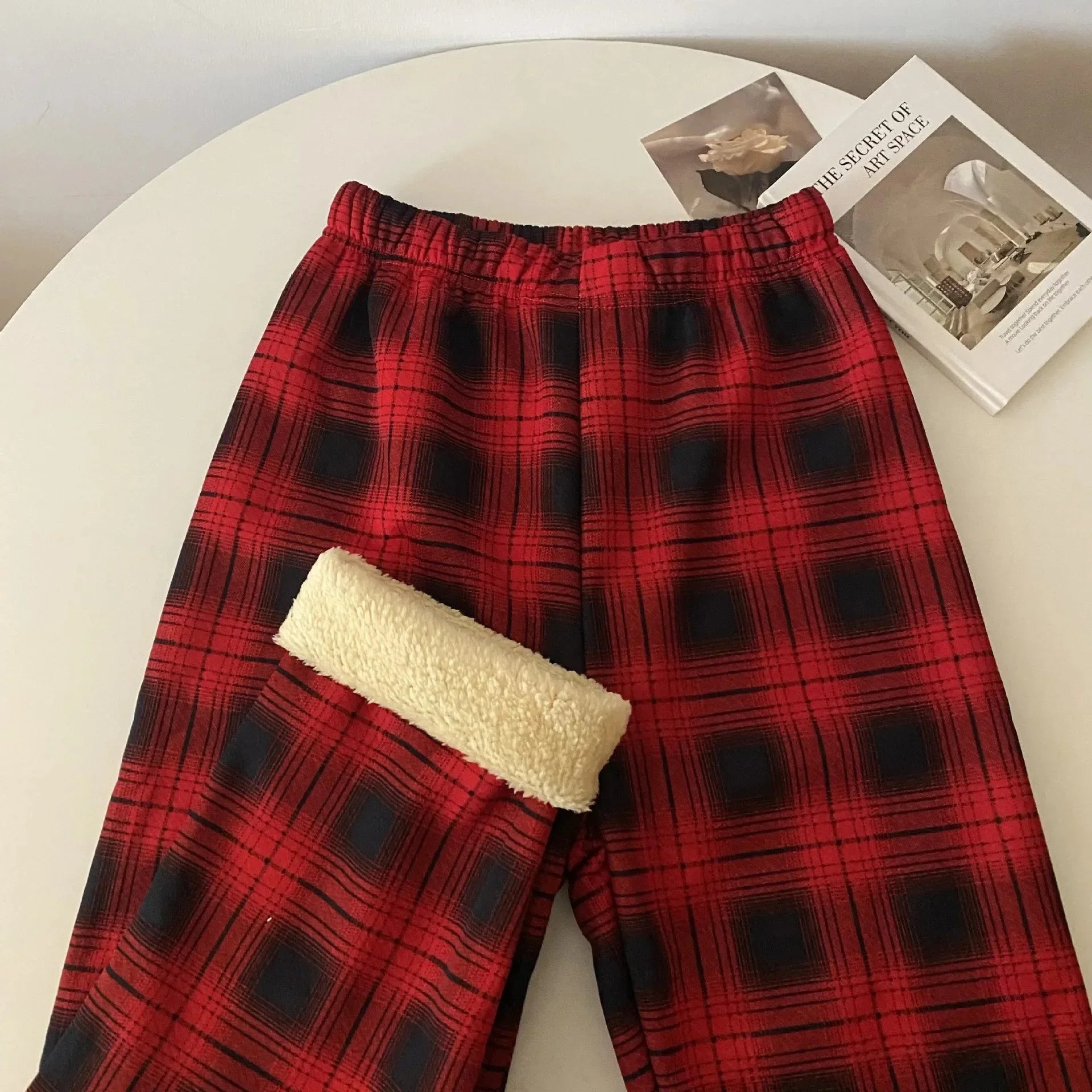 High Waist Fleece Lined Wide Leg Pants Comfortable Casual Korean Style Home Wear Slimming Trousers