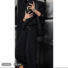 Unisex Stand Collar Short Jacket Loose Wide Leg Pants Set Trendy Casual Streetwear Oversized Urban