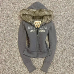 Vintage Casual Zipper Hoodie Jacket Cotton Warm Jacket Y2k Clothes Letter Embroidery Hoodie Oversized Sweatshirt