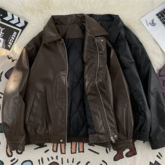 Loose Casual PU Leather Jacket Motorcycle Coat
