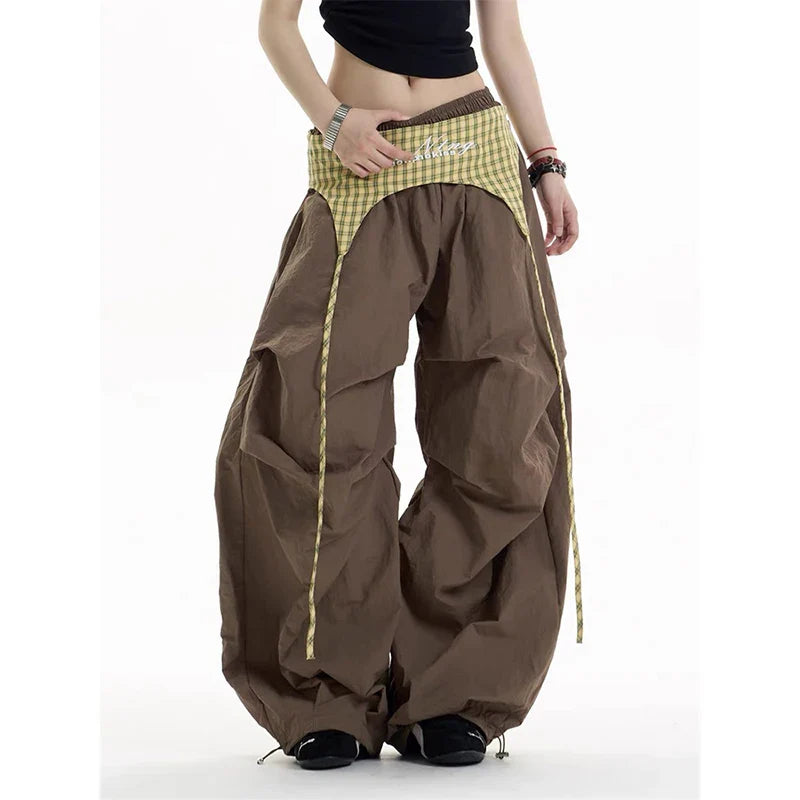 Brown Baggy Parachute Pants Oversize Cargo Pants Harajuku Japanese Y2k Gyaru Vintage Trousers Clothes
