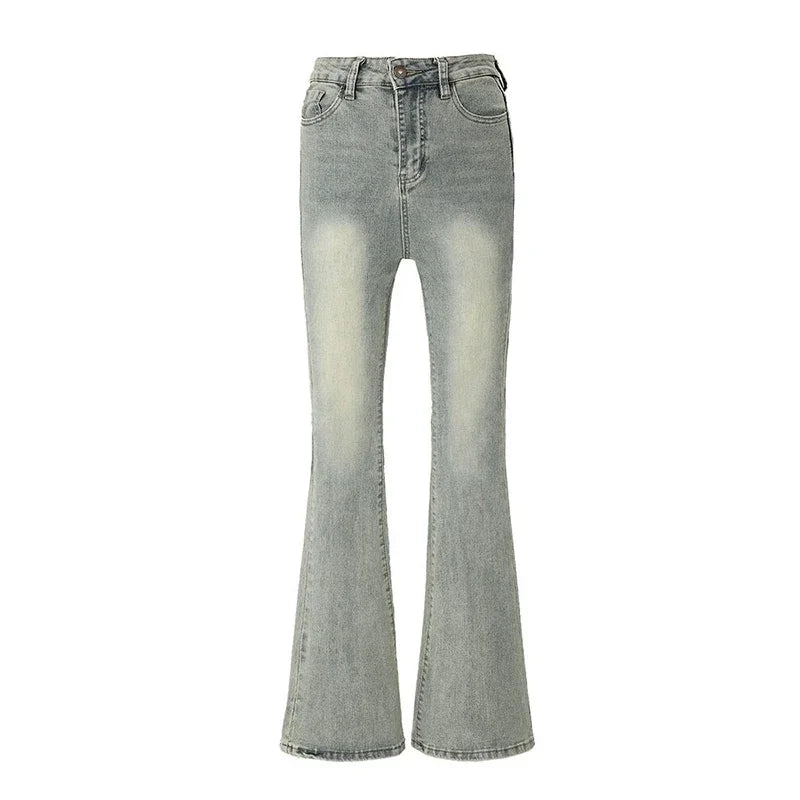 Ins Korean High Waist Flared Jeans High Street Boot Cut Pants Lady Y2k 2000s Yellow Denim Bell Bottom Trousers