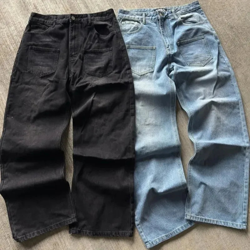 Harajuku Hip Hop baggy jeans Y2K goth plum blossom Embroidered jeans man American style street wear