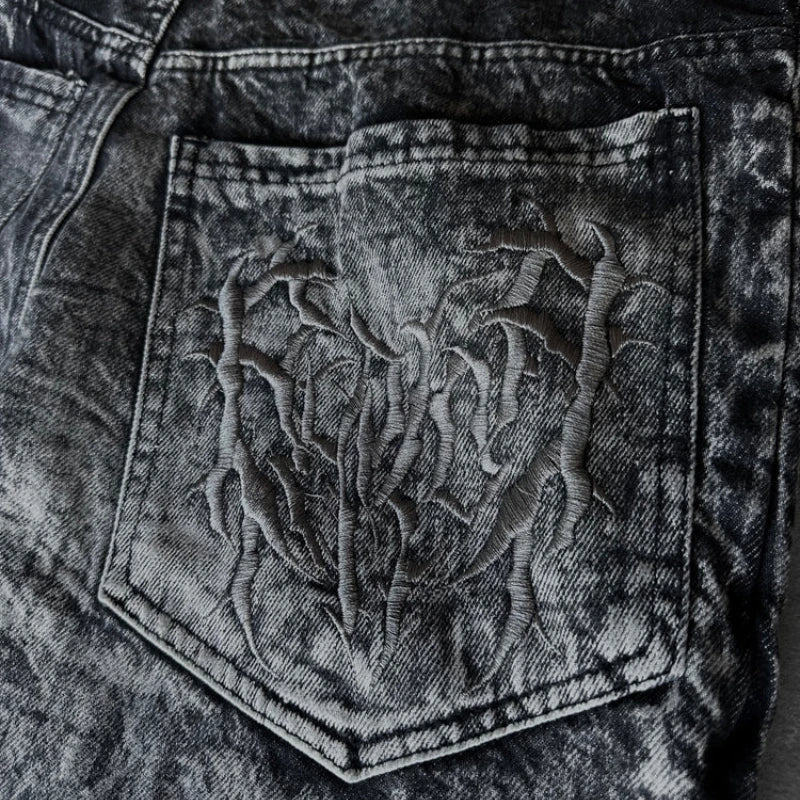 Y2K Phantom Jeans High Street Spider Embroidered Patch Hip Hop Streetwear Gothic Retro Oversized Baggy Fit Unisex Mopping Pants