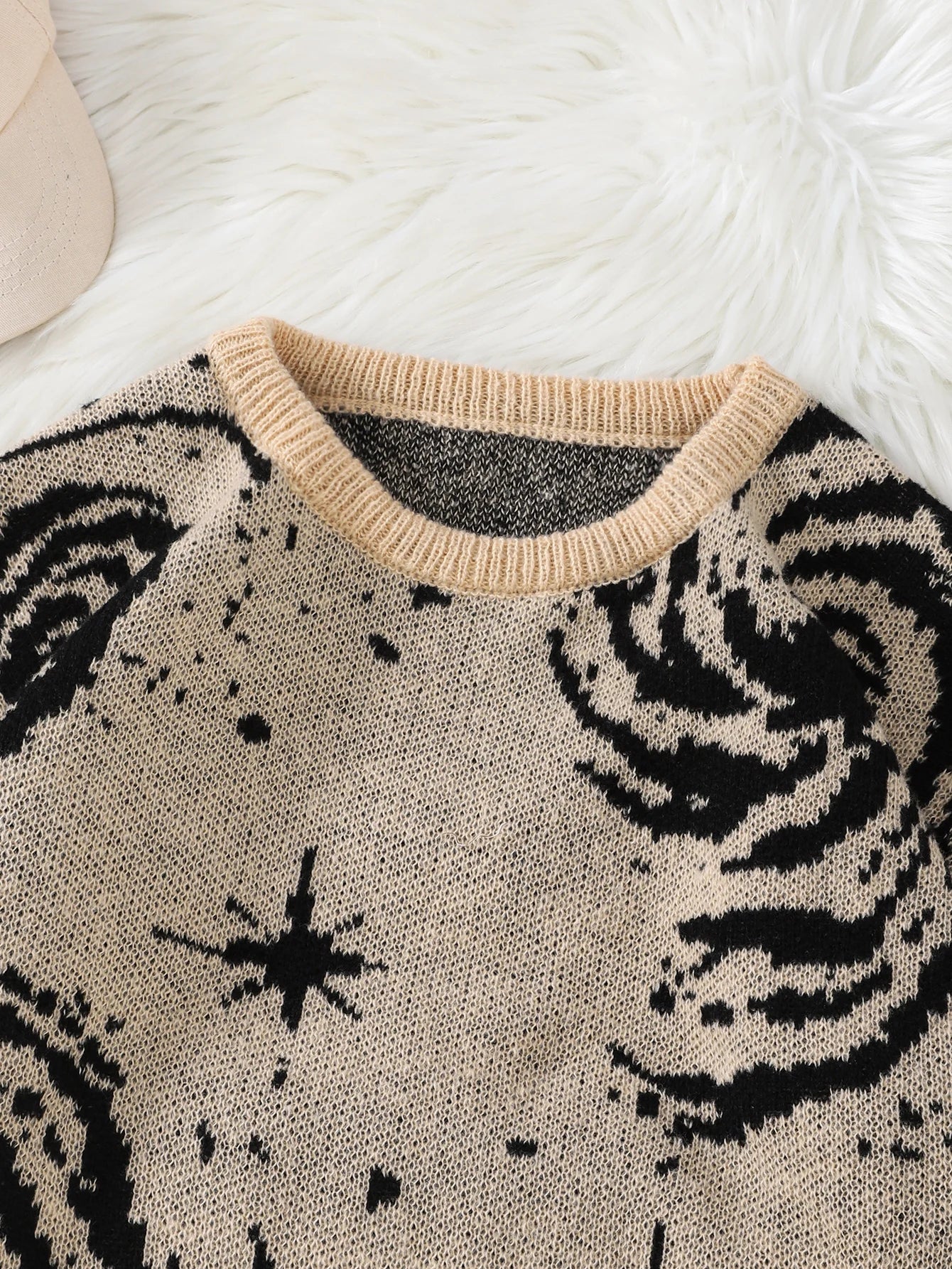 Trendy Street Style Ripped Abstract Starry Sky Pattern Pullover Ripped Sweater Casual Crew Neck Knitted Pullover