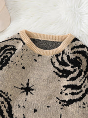 Trendy Street Style Ripped Abstract Starry Sky Pattern Pullover Ripped Sweater Casual Crew Neck Knitted Pullover