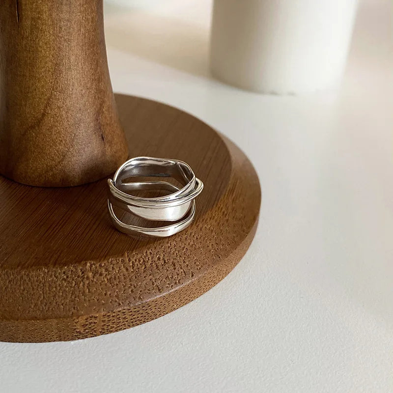 Sterling Silver plated Liquid Lava Hetian Jade Bamboo Ring