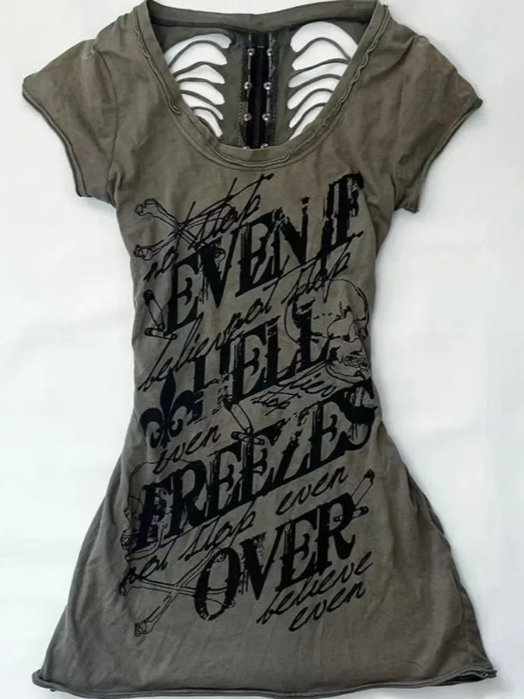 Japanese Retro Hollow Out Design Clothing Y2k Tees Punk Slim Short Sleeve T-shirt Gothic Harajuku Zipper Tops New