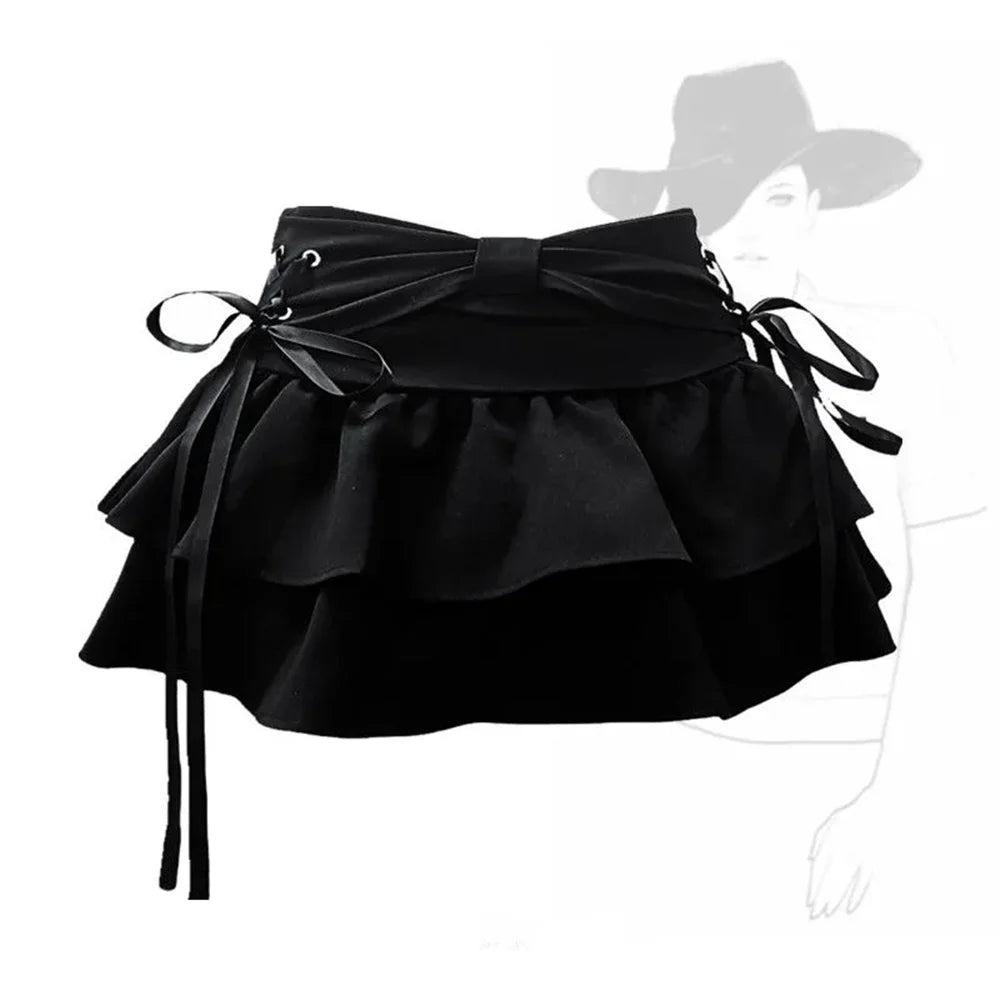 Girl Sweet Kawaii Bow Vintage Y2k Clothes American Streetwear A-line Gothic Mini Denim Skirts