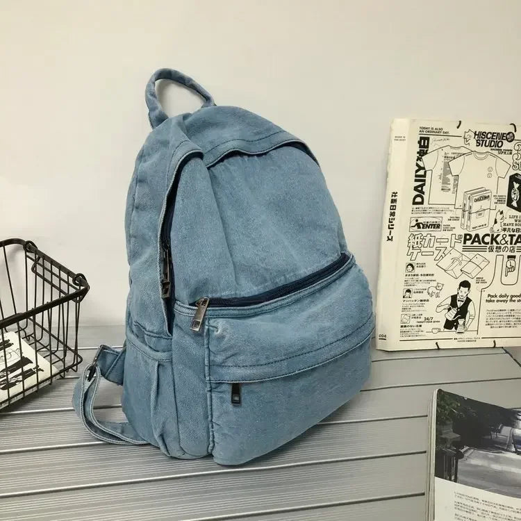Gray Denim Backpack Leisure Travel Outing Shoulder Bag Schoolbags Suitable