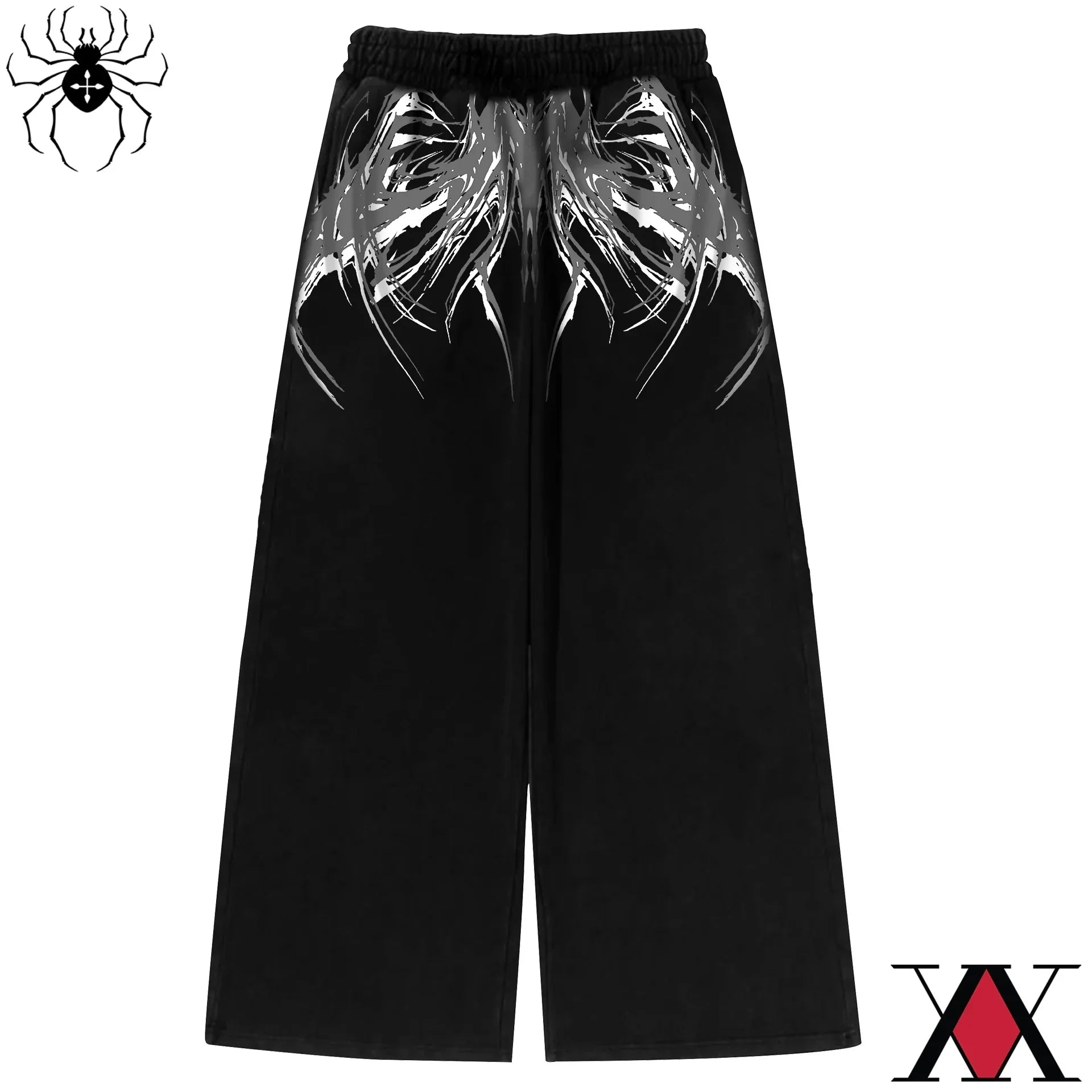 Anime Cloud Print Wide Leg Pants Streetwear Harajuku Loose Trousers with Wing Pattern Elastic Waist Casual Bottoms