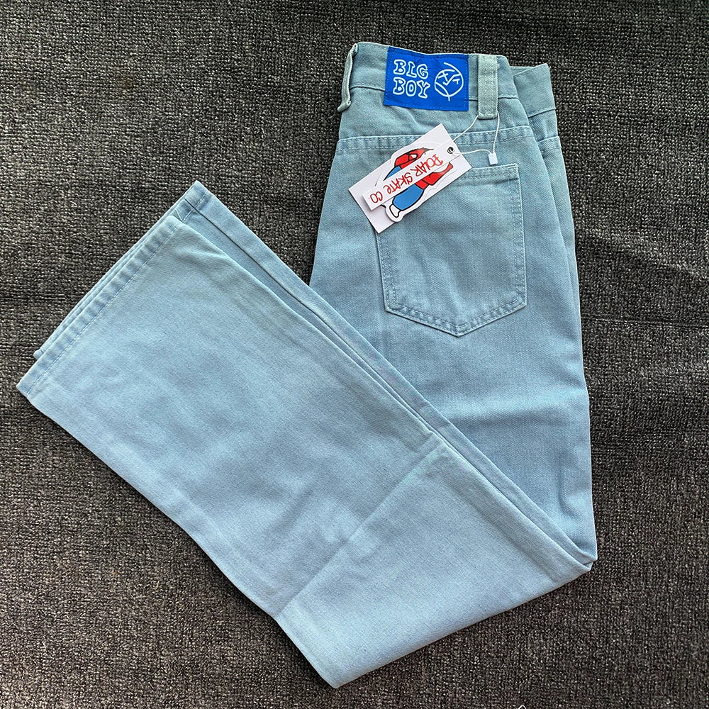 Y2K Embroidery Baggy Boy Jeans Streetwear Gothic Cartoon Blue Straight Jeans Retro Punk Rock High Waist Denim Trousers