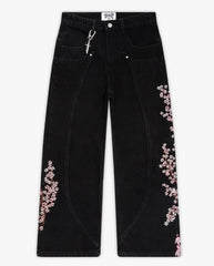 Hip Hop Cherry Blossom Embroidery Baggy Jeans Harajuku Wide Leg High Waisted Denim Pants Y2k Trend Jeans Clothing