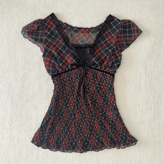 Y2K Vintage Pleated Tees Trashy Street Clothing Girl Slim Fit Tees Harajuku Casual Sweet Tops Chic