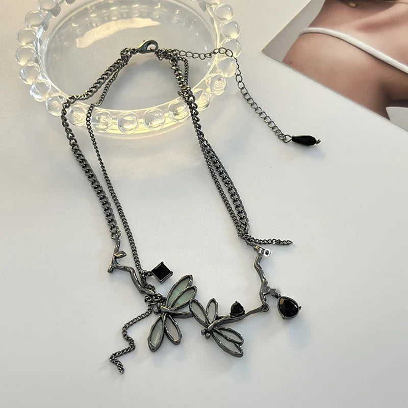 Sweet Cool Gun Black Fantasy Dragonfly Necklace