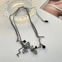 Sweet Cool Gun Black Fantasy Dragonfly Necklace