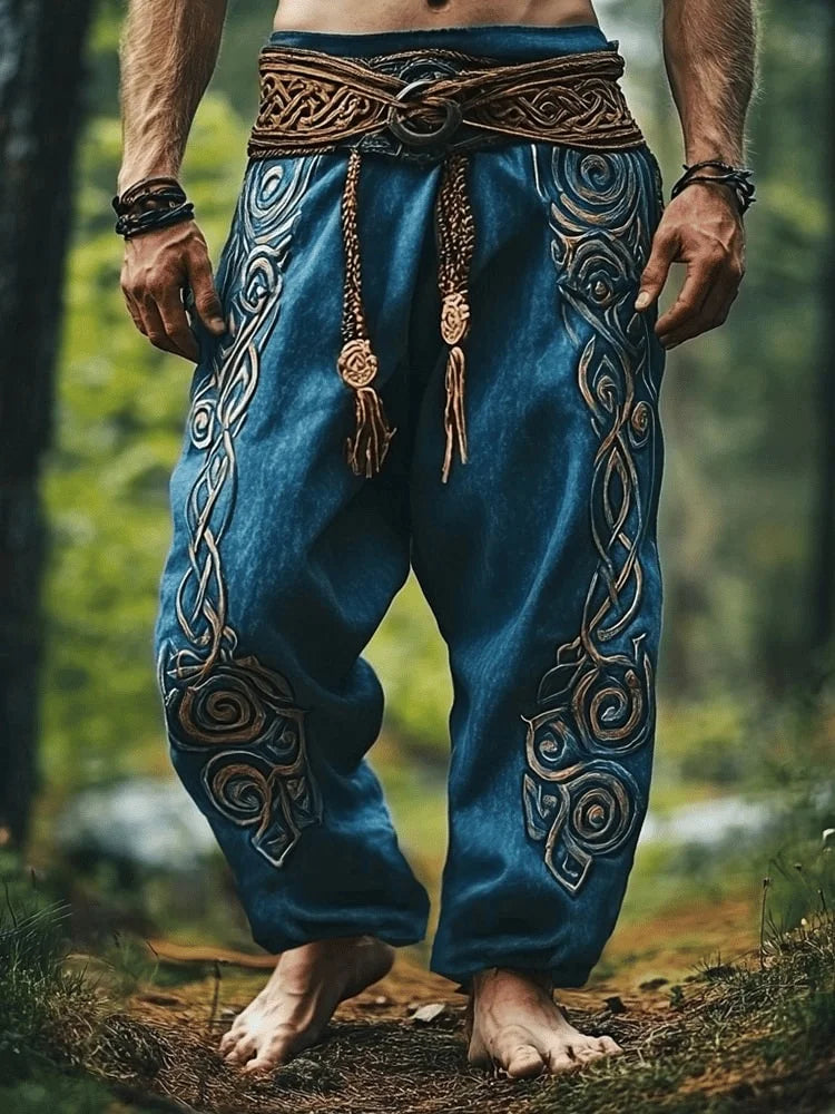 retro Viking Celtic art knot 3D printed casual pants drawstring straight leg pants beach pants