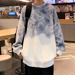 Sweater Round neck cashew flower knitted sweater gradient color loose Year's sweater clothing