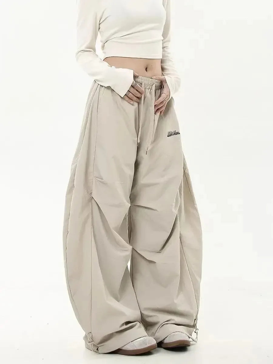 Retro Y2K Hip Hop Streetwear Casual Chic Matching Sweatpant Oversize Wide Leg Pant Low Waist Drawstring Lady Cargo Pants