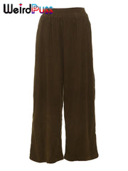 Weird Puss Y2K Casual Wide-Leg Pants Loose Simple Basic Pocket High Waist Trousers Corduroy Streetwear Long Bottoms