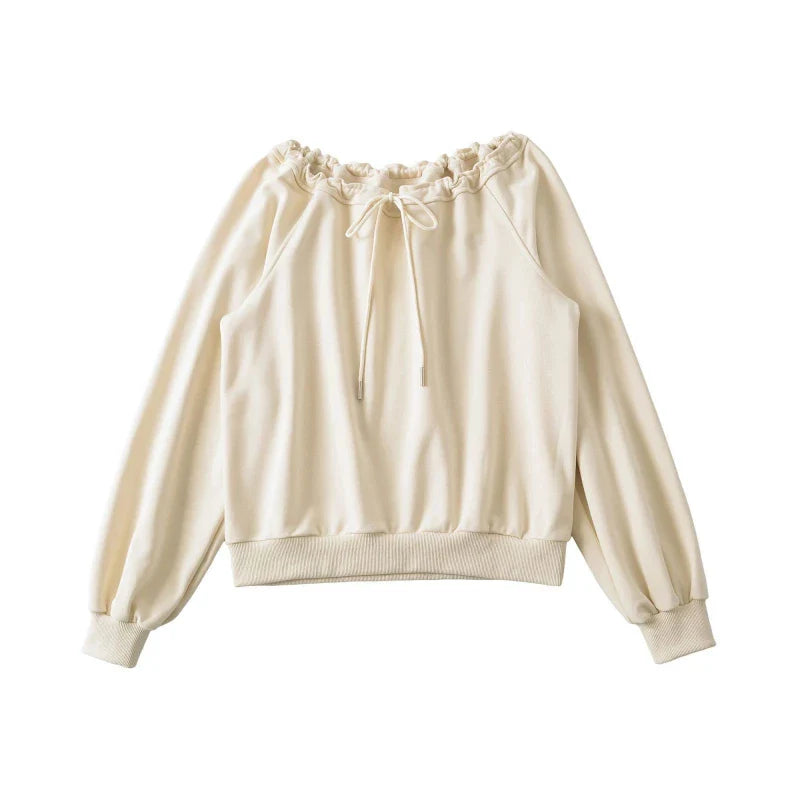 Bandage Pleated Solid Lazy Style Hoodies Sweatshirts Long Sleeve Loose Tops Korean Casual Clothing