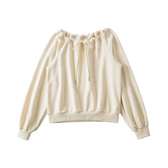 Bandage Pleated Solid Lazy Style Hoodies Sweatshirts Long Sleeve Loose Tops Korean Casual Clothing