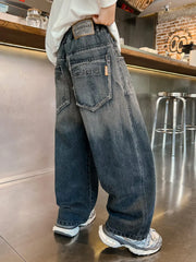 Teenagers Boys Jeans Children Wide Leg Denim Pants
